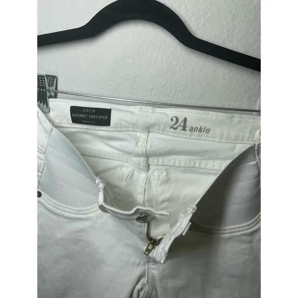 J Crew Maternity Jeans Toothpick Skinny White 24 Ankle Style A1633